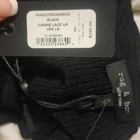 RAG & BONE BLACK CARRIE LACE-UP RIBBED- KNIT TOP SIZE XS - Picture 4 of 4